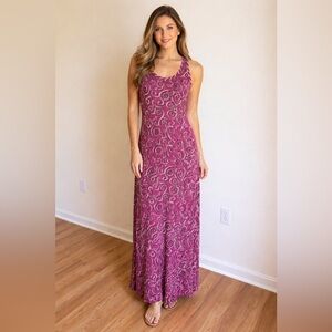 Tory Burch Sapello Pink Print Maxi Dress Side Slit Size Small